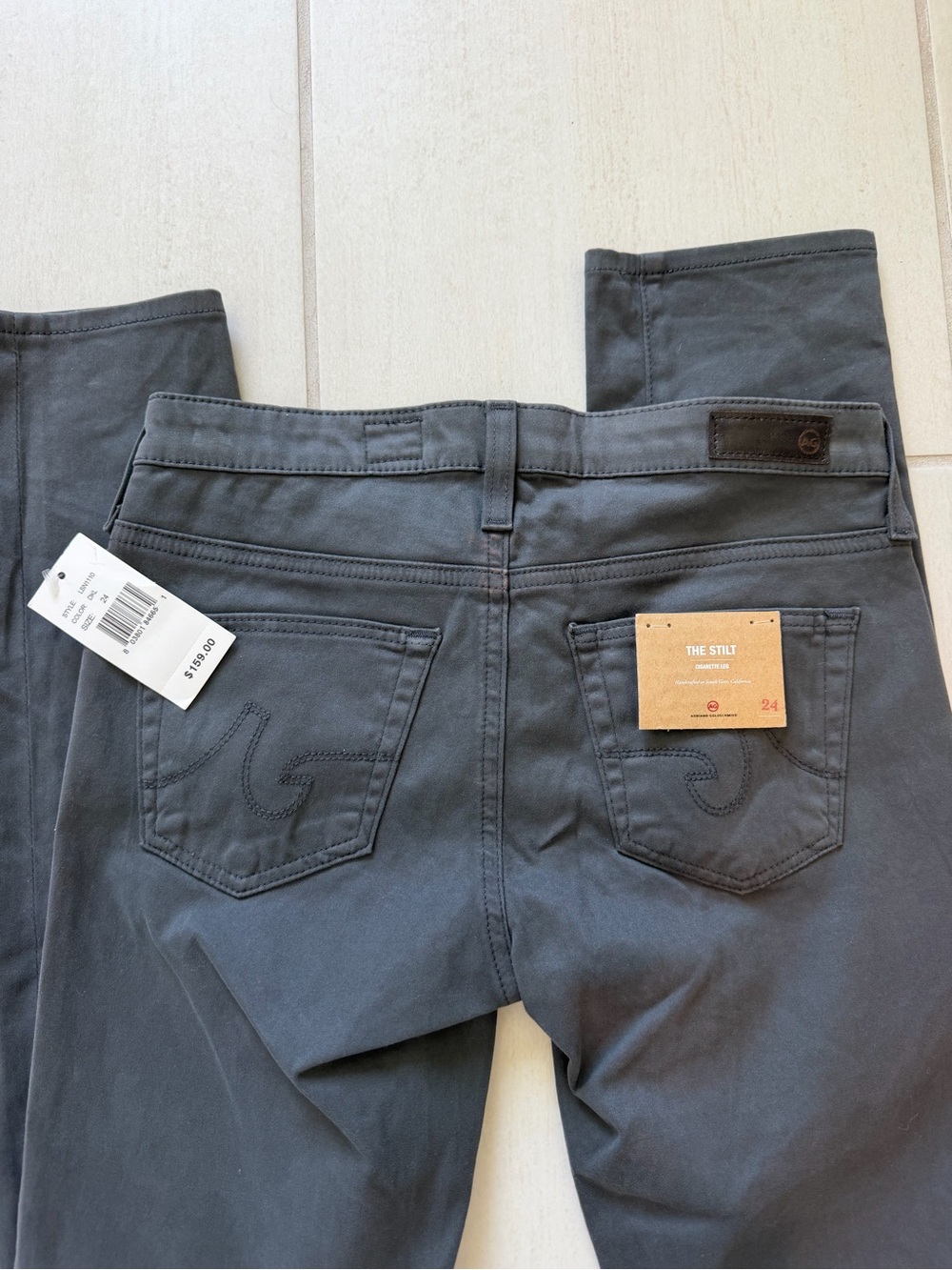 AG The Stilt Cigarette Jeans - Charcoal Gray Size 24